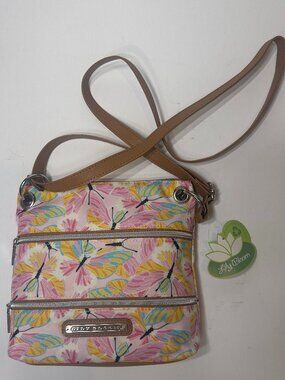 Lily Bloom Colorful Dragonfly Crossbody Bag Floral Multi Pocket Purse
